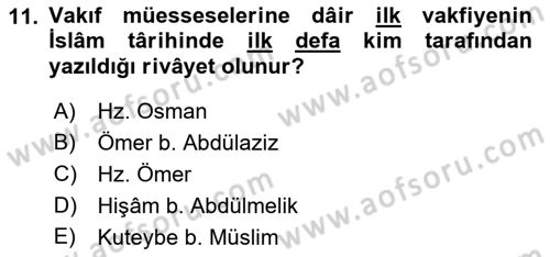 Osmanlı Merkez ve Taşra Teşkilatı Dersi 2022 - 2023 Yılı (Final) Dönem Sonu Sınav Soruları 11. Soru
