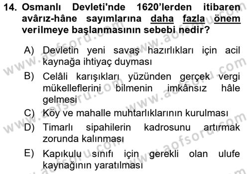 Osmanlı Merkez ve Taşra Teşkilatı Dersi 2022 - 2023 Yılı (Final) Dönem Sonu Sınav Soruları 14. Soru