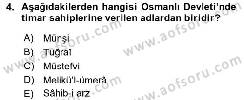 Osmanlı Merkez ve Taşra Teşkilatı Dersi 2022 - 2023 Yılı (Final) Dönem Sonu Sınav Soruları 4. Soru