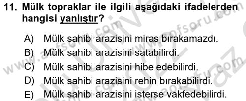 Osmanlı Merkez ve Taşra Teşkilatı Dersi 2022 - 2023 Yılı Yaz Okulu Sınavı 11. Soru