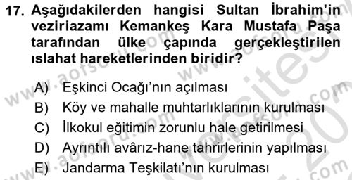 Osmanlı Merkez ve Taşra Teşkilatı Dersi 2022 - 2023 Yılı Yaz Okulu Sınavı 17. Soru