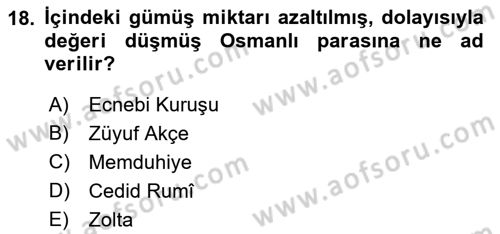 Osmanlı Merkez ve Taşra Teşkilatı Dersi 2022 - 2023 Yılı Yaz Okulu Sınavı 18. Soru