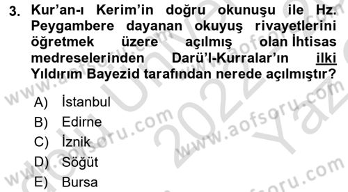 Osmanlı Merkez ve Taşra Teşkilatı Dersi 2022 - 2023 Yılı Yaz Okulu Sınavı 3. Soru