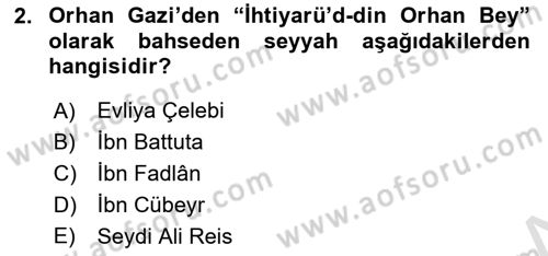 Osmanlı Merkez ve Taşra Teşkilatı Dersi Ara Sınavı Deneme Sınav Soruları 2. Soru