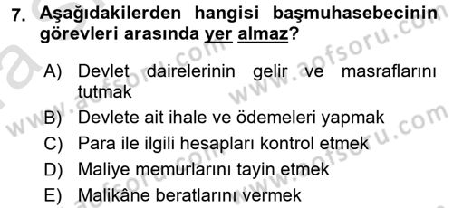 Osmanlı Merkez ve Taşra Teşkilatı Dersi Ara Sınavı Deneme Sınav Soruları 7. Soru