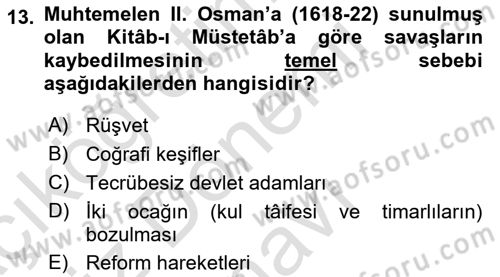 Osmanlı Merkez ve Taşra Teşkilatı Dersi 2023 - 2024 Yılı (Final) Dönem Sonu Sınav Soruları 13. Soru