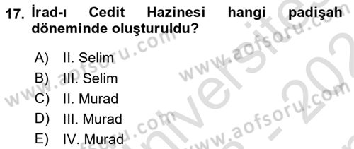 Osmanlı Merkez ve Taşra Teşkilatı Dersi 2023 - 2024 Yılı (Final) Dönem Sonu Sınav Soruları 17. Soru