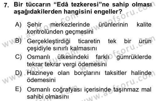 Osmanlı Merkez ve Taşra Teşkilatı Dersi 2023 - 2024 Yılı (Final) Dönem Sonu Sınavı 7. Soru