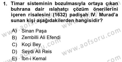 Osmanlı Merkez ve Taşra Teşkilatı Dersi 2023 - 2024 Yılı Yaz Okulu Sınav Soruları 1. Soru