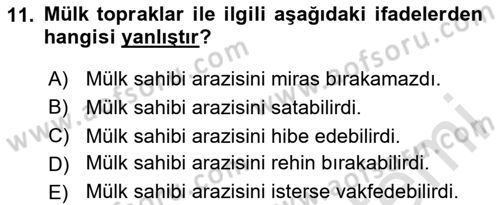 Osmanlı Merkez ve Taşra Teşkilatı Dersi 2023 - 2024 Yılı Yaz Okulu Sınav Soruları 11. Soru