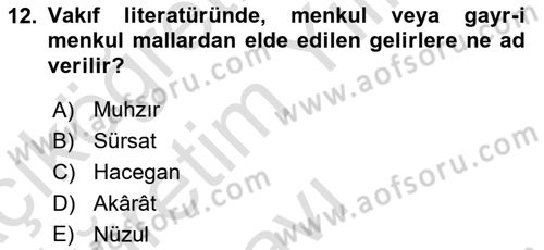 Osmanlı Merkez ve Taşra Teşkilatı Dersi 2023 - 2024 Yılı Yaz Okulu Sınav Soruları 12. Soru