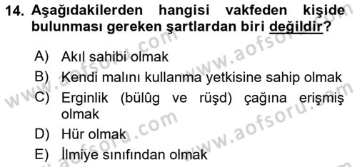 Osmanlı Merkez ve Taşra Teşkilatı Dersi 2023 - 2024 Yılı Yaz Okulu Sınav Soruları 14. Soru