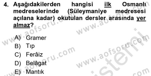Osmanlı Merkez ve Taşra Teşkilatı Dersi 2023 - 2024 Yılı Yaz Okulu Sınav Soruları 4. Soru