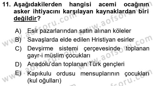Osmanlı Merkez ve Taşra Teşkilatı Dersi Ara Sınavı Deneme Sınav Soruları 11. Soru