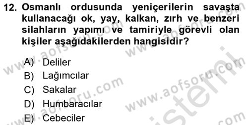 Osmanlı Merkez ve Taşra Teşkilatı Dersi Ara Sınavı Deneme Sınav Soruları 12. Soru