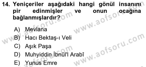 Osmanlı Merkez ve Taşra Teşkilatı Dersi 2024 - 2025 Yılı (Vize) Ara Sınav Soruları 14. Soru