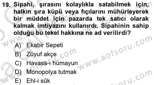 Osmanlı Merkez ve Taşra Teşkilatı Dersi Ara Sınavı Deneme Sınav Soruları 19. Soru