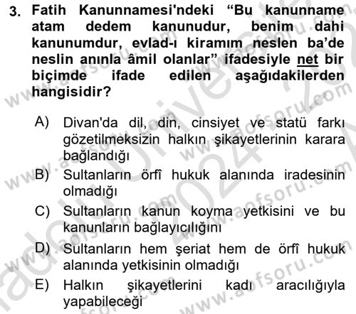 Osmanlı Merkez ve Taşra Teşkilatı Dersi 2024 - 2025 Yılı (Vize) Ara Sınav Soruları 3. Soru