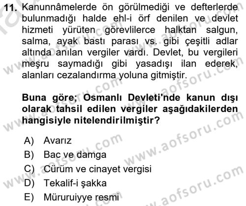 Osmanlı Merkez ve Taşra Teşkilatı Dersi 2024 - 2025 Yılı (Final) Dönem Sonu Sınav Soruları 11. Soru