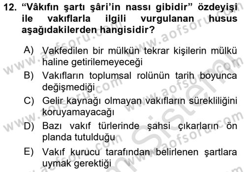 Osmanlı Merkez ve Taşra Teşkilatı Dersi 2024 - 2025 Yılı (Final) Dönem Sonu Sınav Soruları 12. Soru