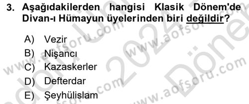 Osmanlı Merkez ve Taşra Teşkilatı Dersi 2024 - 2025 Yılı (Final) Dönem Sonu Sınav Soruları 3. Soru