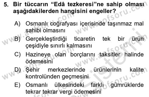 Osmanlı Merkez ve Taşra Teşkilatı Dersi 2024 - 2025 Yılı (Final) Dönem Sonu Sınav Soruları 5. Soru