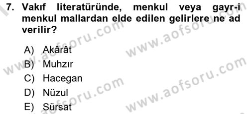 Osmanlı Merkez ve Taşra Teşkilatı Dersi 2024 - 2025 Yılı (Final) Dönem Sonu Sınav Soruları 7. Soru