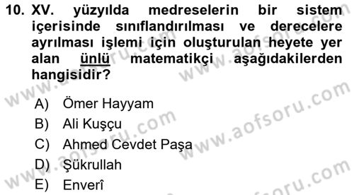 Osmanlı Merkez ve Taşra Teşkilatı Dersi 2025 - 2026 Yılı (Vize) Ara Sınav Soruları 10. Soru
