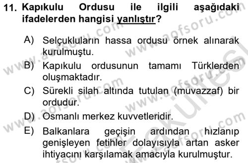 Osmanlı Merkez ve Taşra Teşkilatı Dersi 2025 - 2026 Yılı (Vize) Ara Sınav Soruları 11. Soru
