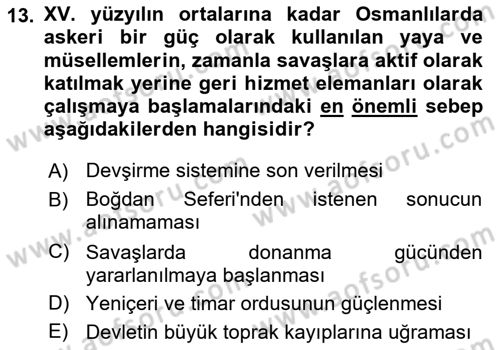 Osmanlı Merkez ve Taşra Teşkilatı Dersi 2025 - 2026 Yılı (Vize) Ara Sınav Soruları 13. Soru