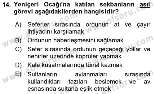 Osmanlı Merkez ve Taşra Teşkilatı Dersi 2025 - 2026 Yılı (Vize) Ara Sınav Soruları 14. Soru