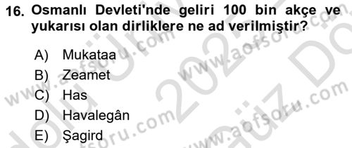 Osmanlı Merkez ve Taşra Teşkilatı Dersi 2025 - 2026 Yılı (Vize) Ara Sınav Soruları 16. Soru