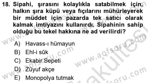 Osmanlı Merkez ve Taşra Teşkilatı Dersi 2025 - 2026 Yılı (Vize) Ara Sınav Soruları 18. Soru