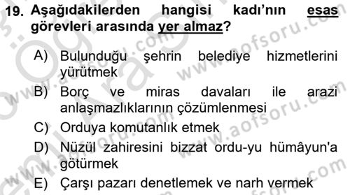 Osmanlı Merkez ve Taşra Teşkilatı Dersi 2025 - 2026 Yılı (Vize) Ara Sınav Soruları 19. Soru
