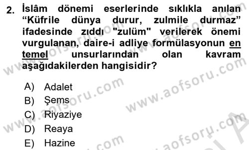 Osmanlı Merkez ve Taşra Teşkilatı Dersi 2025 - 2026 Yılı (Vize) Ara Sınav Soruları 2. Soru