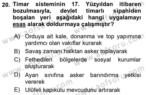 Osmanlı Merkez ve Taşra Teşkilatı Dersi 2025 - 2026 Yılı (Vize) Ara Sınav Soruları 20. Soru