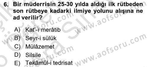Osmanlı Merkez ve Taşra Teşkilatı Dersi 2025 - 2026 Yılı (Vize) Ara Sınav Soruları 6. Soru
