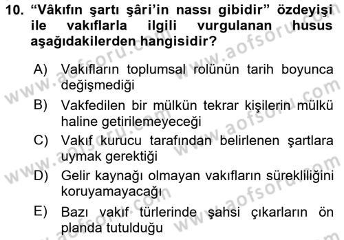 Osmanlı Merkez ve Taşra Teşkilatı Dersi 2025 - 2026 Yılı (Final) Dönem Sonu Sınav Soruları 10. Soru