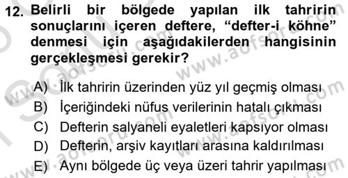 Osmanlı Merkez ve Taşra Teşkilatı Dersi 2025 - 2026 Yılı (Final) Dönem Sonu Sınav Soruları 12. Soru