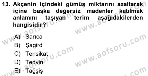 Osmanlı Merkez ve Taşra Teşkilatı Dersi 2025 - 2026 Yılı (Final) Dönem Sonu Sınav Soruları 13. Soru