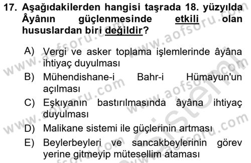 Osmanlı Merkez ve Taşra Teşkilatı Dersi 2025 - 2026 Yılı (Final) Dönem Sonu Sınav Soruları 17. Soru