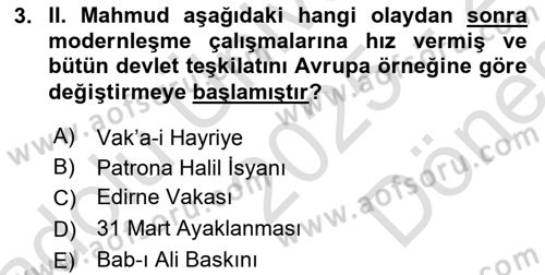 Osmanlı Merkez ve Taşra Teşkilatı Dersi 2025 - 2026 Yılı (Final) Dönem Sonu Sınav Soruları 3. Soru