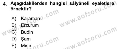 Osmanlı Merkez ve Taşra Teşkilatı Dersi 2025 - 2026 Yılı (Final) Dönem Sonu Sınav Soruları 4. Soru