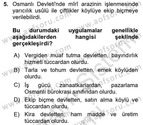 Osmanlı Merkez ve Taşra Teşkilatı Dersi 2025 - 2026 Yılı (Final) Dönem Sonu Sınav Soruları 5. Soru
