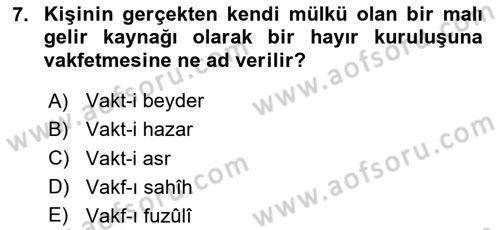 Osmanlı Merkez ve Taşra Teşkilatı Dersi 2025 - 2026 Yılı (Final) Dönem Sonu Sınav Soruları 7. Soru