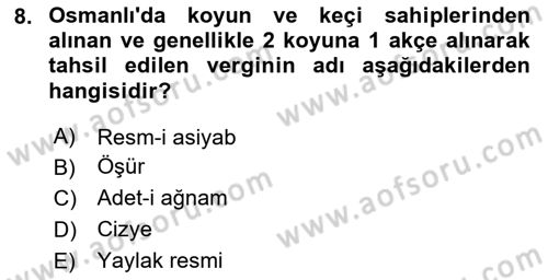 Osmanlı Merkez ve Taşra Teşkilatı Dersi 2025 - 2026 Yılı (Final) Dönem Sonu Sınav Soruları 8. Soru