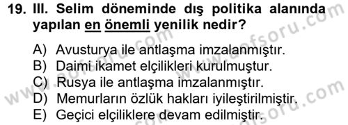 Osmanlı Tarihi (1789-1876) Dersi 2012 - 2013 Yılı (Vize) Ara Sınav Soruları 19. Soru