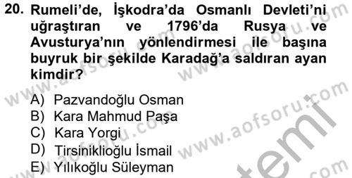 Osmanlı Tarihi (1789-1876) Dersi 2012 - 2013 Yılı (Vize) Ara Sınav Soruları 20. Soru