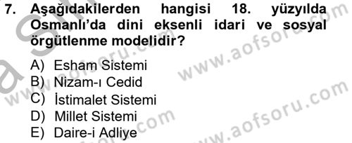 Osmanlı Tarihi (1789-1876) Dersi 2012 - 2013 Yılı (Vize) Ara Sınav Soruları 7. Soru