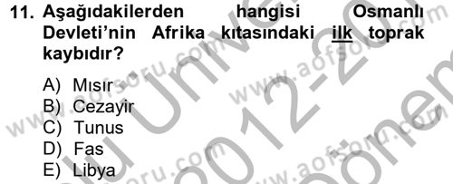 Osmanlı Tarihi (1789-1876) Dersi 2012 - 2013 Yılı (Final) Dönem Sonu Sınav Soruları 11. Soru